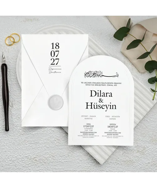 Mühürlü Beyaz Zarflı Dikey Düğün Davetiyesi - 1002 Mühürlü Beyaz Zarflı Dikey Düğün Davetiyesi - 1002