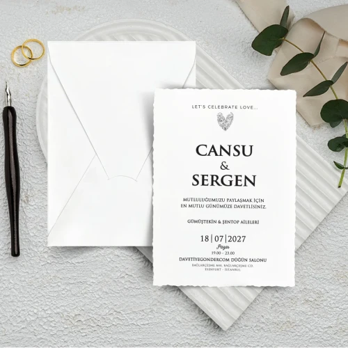 Beyaz Zarflı Dikey Düğün Davetiyesi - 1016 Beyaz Zarflı Dikey Düğün Davetiyesi - 1016 | davetiyegonder.com