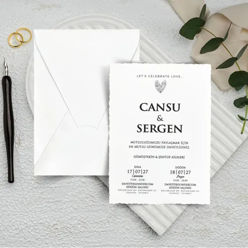 Beyaz Zarflı Dikey Düğün Davetiyesi - 1016 Beyaz Zarflı Dikey Düğün Davetiyesi - 1016 | davetiyegonder.com