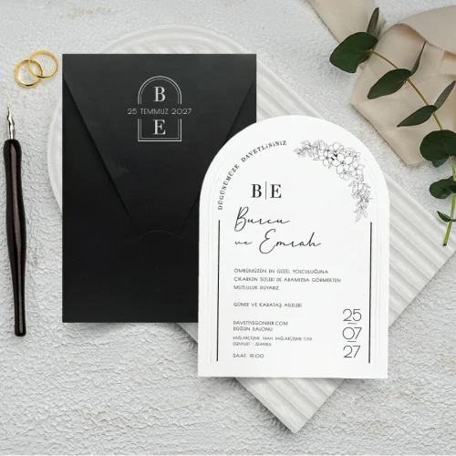 Siyah Zarflı Dikey Düğün Davetiyesi - 1024 Siyah Zarflı Dikey Düğün Davetiyesi - 1024 | davetiyegonder.com