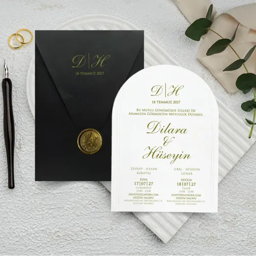Mühürlü Siyah Zarflı Dikey Düğün Davetiyesi - 1034 Mühürlü Siyah Zarflı Dikey Düğün Davetiyesi - 1034 | davetiyegonder.com