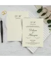 Krem Zarflı Dikey Düğün Davetiyesi - 1044 | davetiyegonder.com
