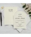 Krem Zarflı Dikey Düğün Davetiyesi - 1045 | davetiyegonder.com
