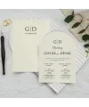 Krem Zarflı Dikey Düğün Davetiyesi - 1045 | davetiyegonder.com