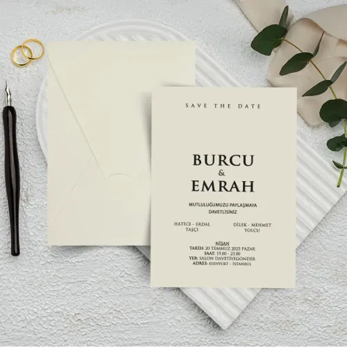 Krem Zarflı Dikey Düğün Davetiyesi - 1057 Krem Zarflı Dikey Düğün Davetiyesi - 1057 | davetiyegonder.com
