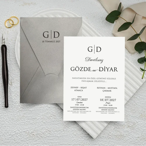 Gri Zarflı Dikey Düğün Davetiyesi - 1074 Gri Zarflı Dikey Düğün Davetiyesi - 1074 | davetiyegonder.com