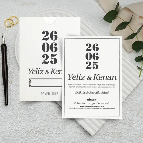 Kapaksız Beyaz Zarflı Düğün Davetiyesi - 1089 Kapaksız Beyaz Zarflı Düğün Davetiyesi - 1089 | davetiyegonder.com