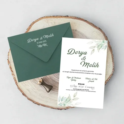 Yeşil Zarflı Davetiye - YZ36308 Yeşil Zarflı Davetiye - YZ36308 | davetiyegonder.com