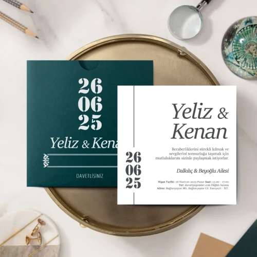 Yeşil Kare Davetiye - YK42622 Yeşil Kare Davetiye - YK42622 | Herşey Dahil | davetiyegonder.com