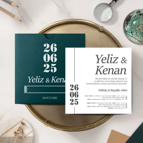 Yeşil Kare Davetiye - YK42622 Yeşil Kare Davetiye - YK42622 | Herşey Dahil | davetiyegonder.com