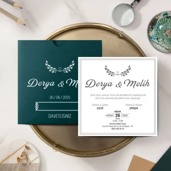 Yeşil Kare Davetiye - YK42623 Yeşil Kare Davetiye - YK42623