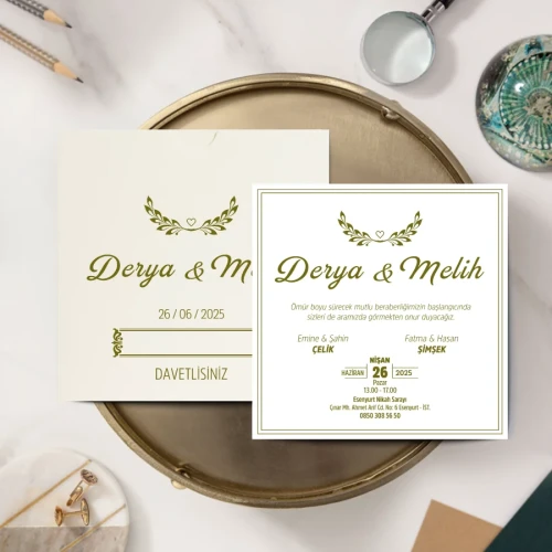 Krem Kare Davetiye - BK43606 Krem Kare Davetiye - BK43606 | davetiyegonder.com
