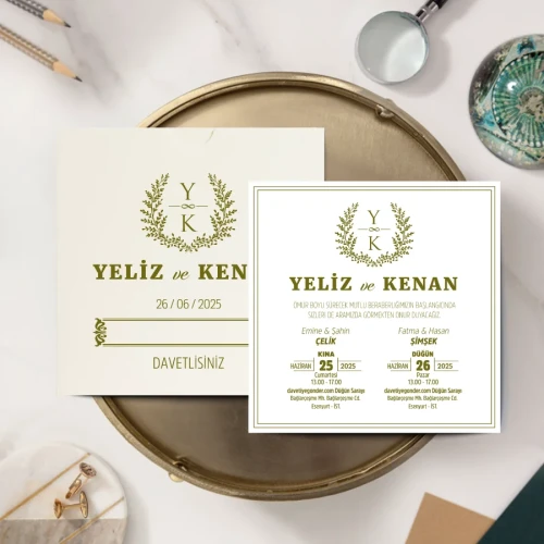 Krem Kare Davetiye - BK43613 Krem Kare Davetiye - BK43613 | davetiyegonder.com