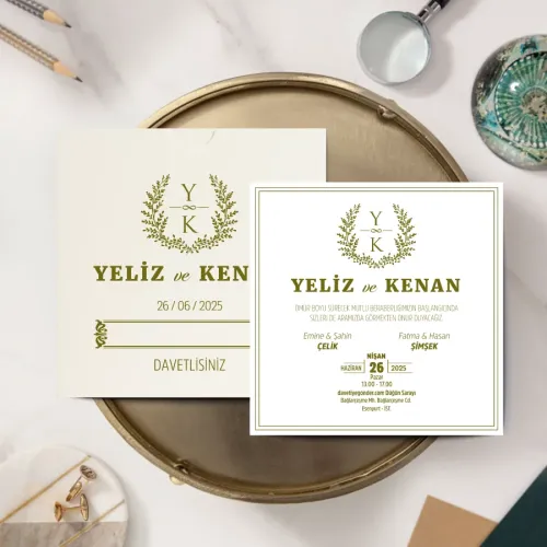Krem Kare Davetiye - BK43613 Krem Kare Davetiye - BK43613 | davetiyegonder.com