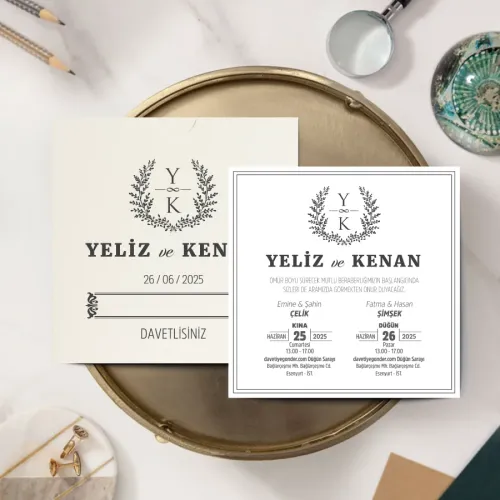 Krem Kare Davetiye - BK43614 Krem Kare Davetiye - BK43614 | davetiyegonder.com