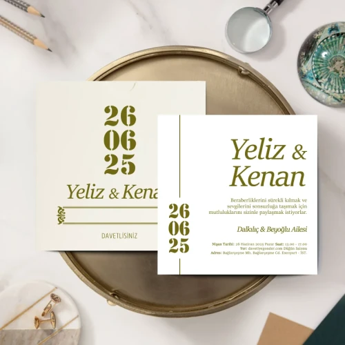 Krem Kare Davetiye - BK43621 Krem Kare Davetiye - BK43621 | davetiyegonder.com