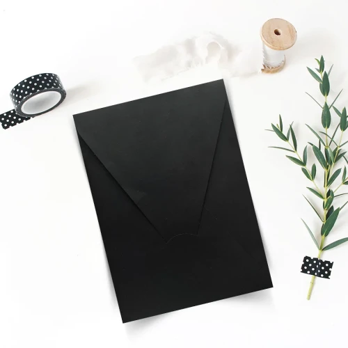13x18-Kapaklı Siyah Dikey Davetiye Zarfı (50 Adet) | davetiyegonder.com